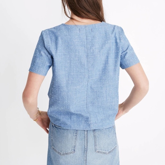 Madewell Chambray Eyelet V Neck Tie Top Small - Picture 3 of 11